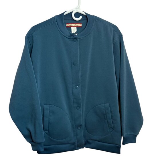 Vintage Tudor Court Womens Size Large Blue Snap Front Cardigan Jacket Fleece - Picture 1 of 6